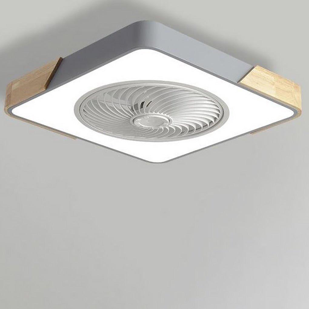 Flush Mount Ceiling Fan with Light, Bladeless LED Fan with Remote for Bedrooms and Low Ceilings, Round or Square in Four Colors