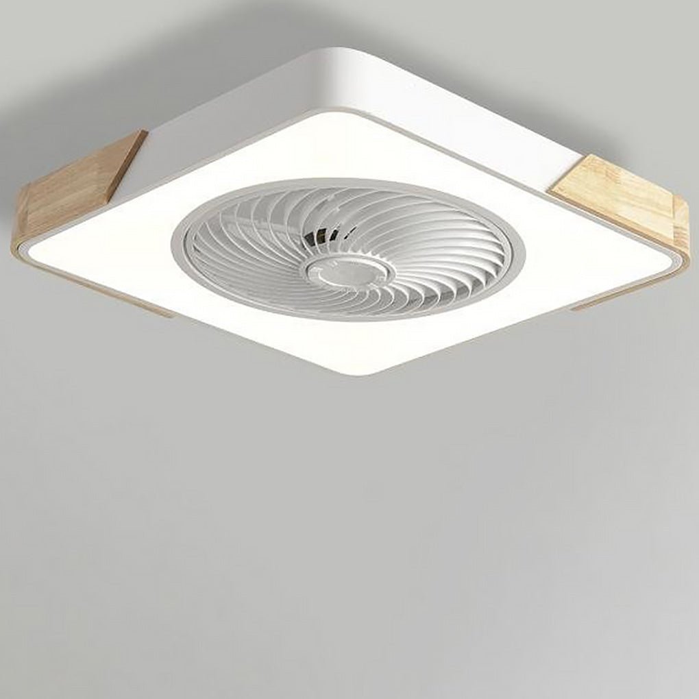 Flush Mount Ceiling Fan with Light, Bladeless LED Fan with Remote for Bedrooms and Low Ceilings, Round or Square in Four Colors