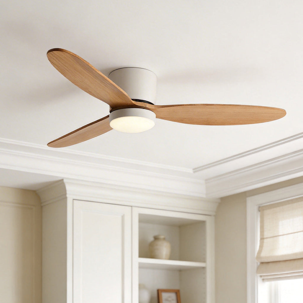 Flush mount wood ceiling fan with integrated LED light, main product view