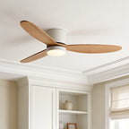 Flush mount wood ceiling fan with integrated LED light, main product view