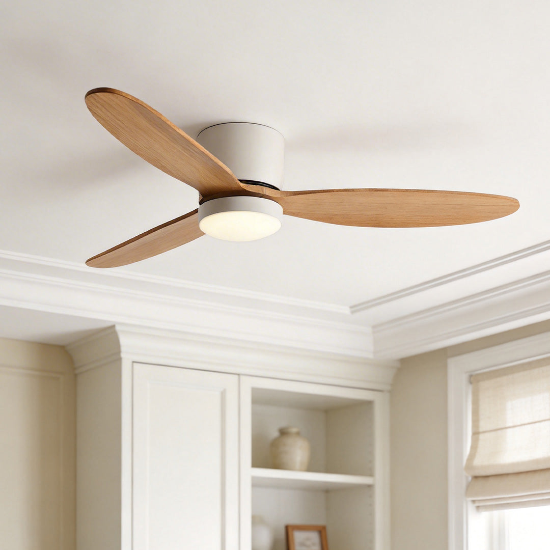 Wood Ceiling Fan with Light, Scandinavian Solid-Blade LED Fan for Living Rooms and Bedrooms, Whisper-Quiet Copper Motor