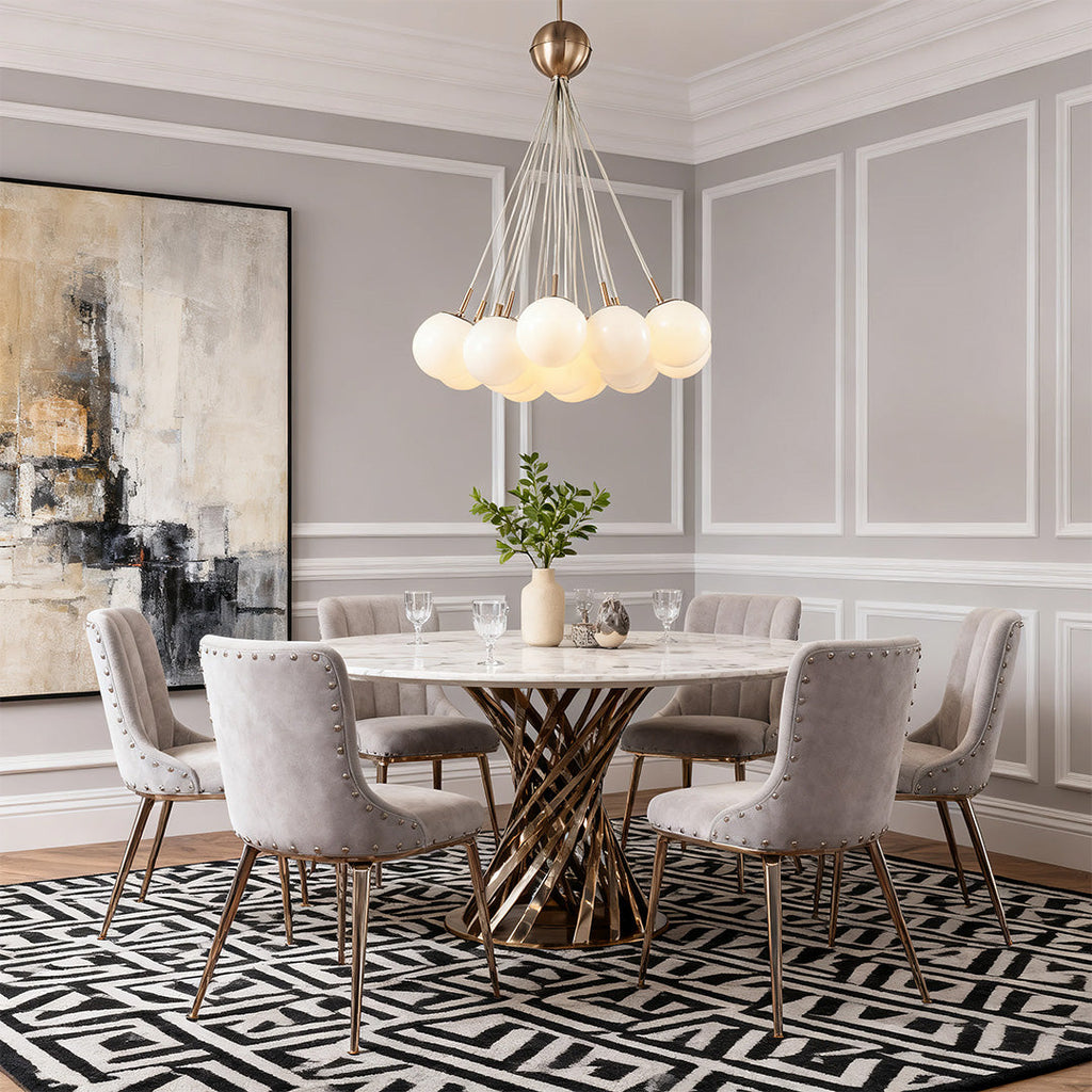 Bubble Glass Chandelier, Gold Metal and Clear Glass Globe Ceiling Light for Dining Room