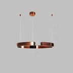 Gold ring pendant light, close view of the illuminated band