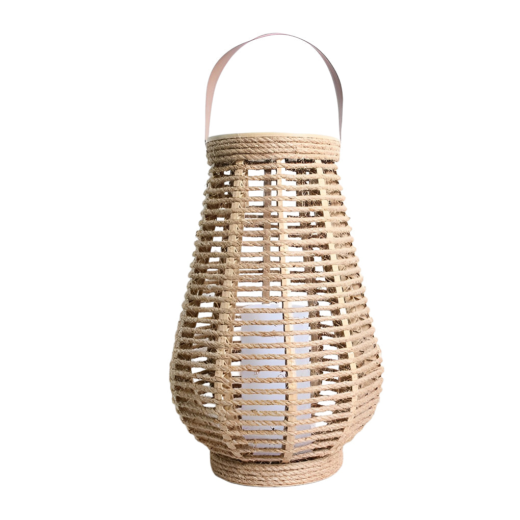 Solar Hanging Lantern, Woven Rattan-Style Waterproof LED Portable Light with Rope Handle for Patio and Garden Evenings