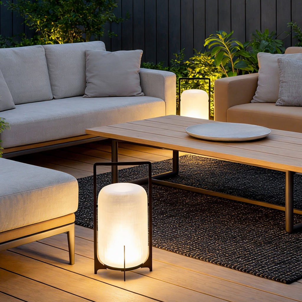 Modern Outdoor Lantern with Handle, Stainless Steel Waterproof LED Portable Light for Patio and Garden, Solar or USB Charging