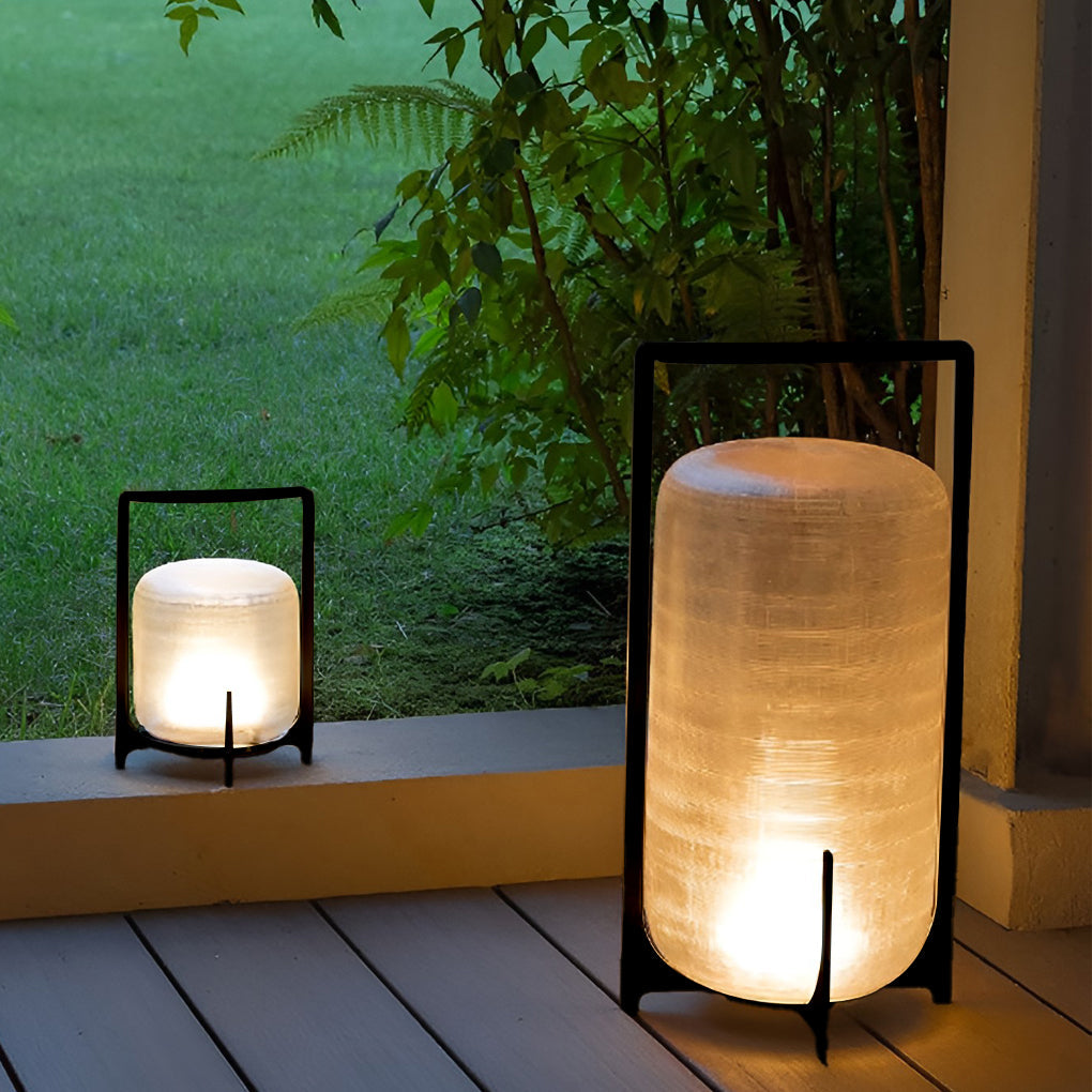 Modern Outdoor Lantern with Handle, Stainless Steel Waterproof LED Portable Light for Patio and Garden, Solar or USB Charging