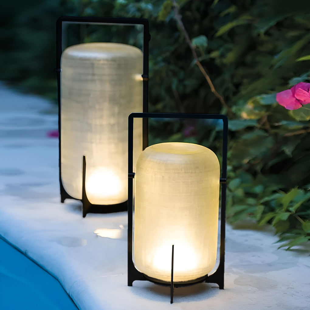 Modern Outdoor Lantern with Handle, Stainless Steel Waterproof LED Portable Light for Patio and Garden, Solar or USB Charging