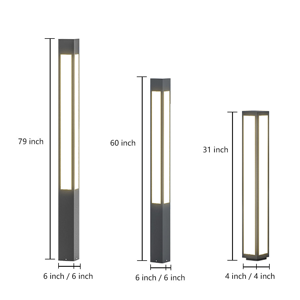 Garden Bollard Light, Waterproof Aluminum LED Path Fixture for Driveway and Walkway, Solar or Hardwired in Six Heights