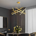 Gold linear geometric ceiling light in a living room