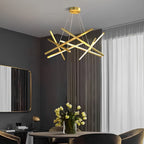 Gold linear geometric ceiling light in a living room