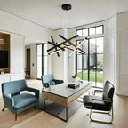 Black and gold geometric ceiling light in an office