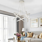 White geometric ceiling light in a modern living room
