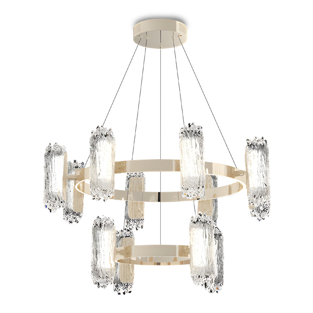 Geometric open ring chandelier with crystal detail