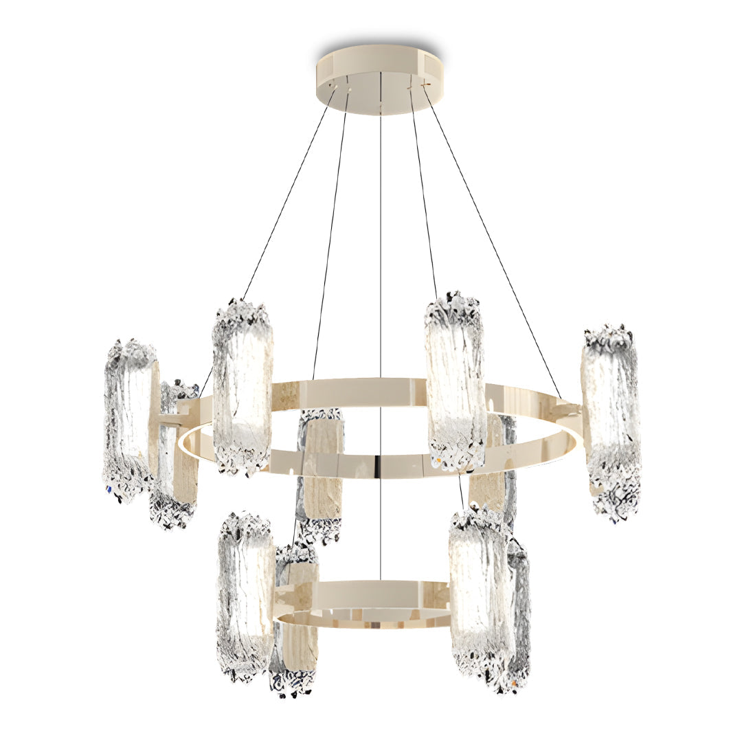 Geometric open ring chandelier with crystal detail