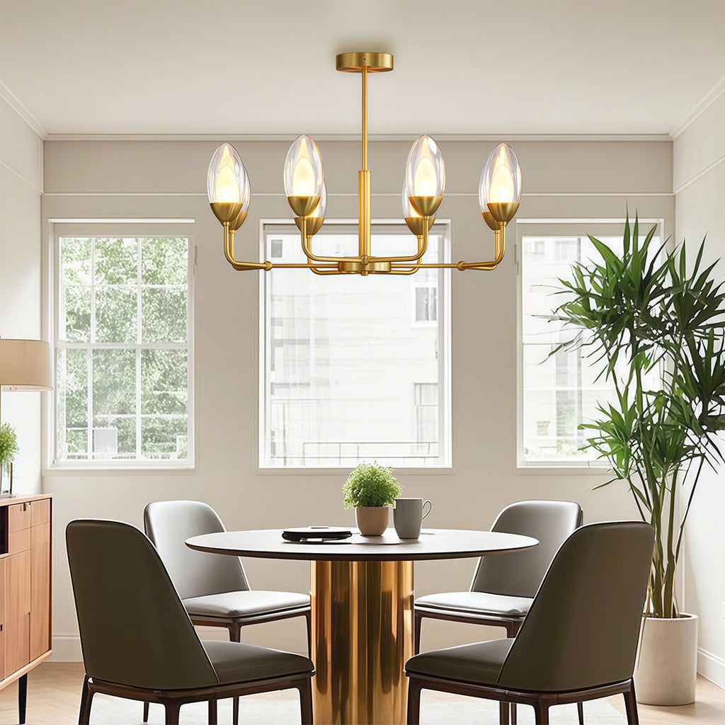 Minimalist chandelier as the focal point above a dining table
