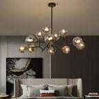 Glass globe chandelier hanging in an elegant modern home