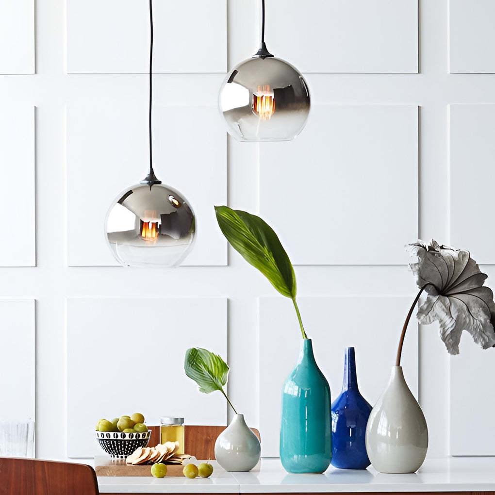 Glass Globe Pendant Light, Minimalist Single-Ball Ceiling Fixture for Kitchens and Bedside Corners, Gold or Silver Detail