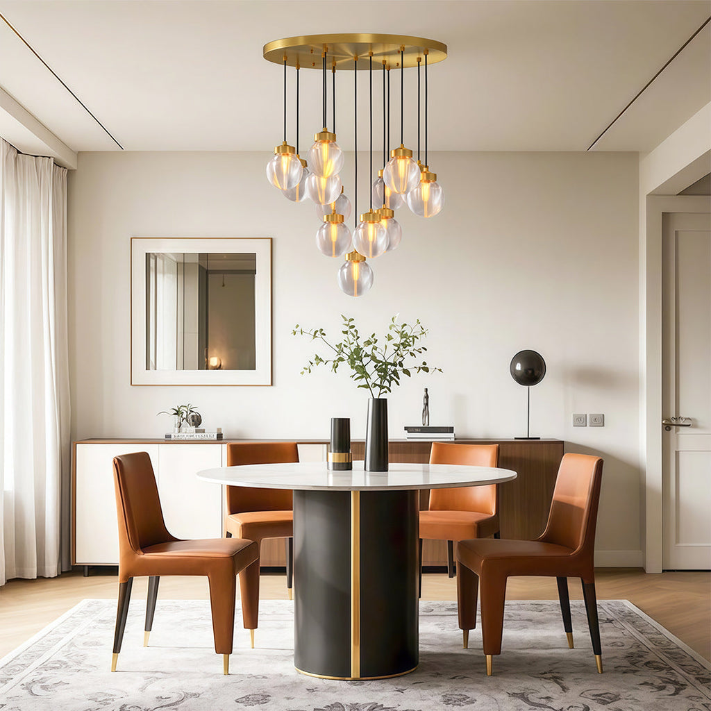 Glass semi flush light in a minimalist dining room