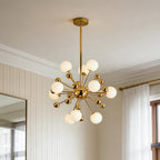 Gold sputnik chandelier with frosted glass globes