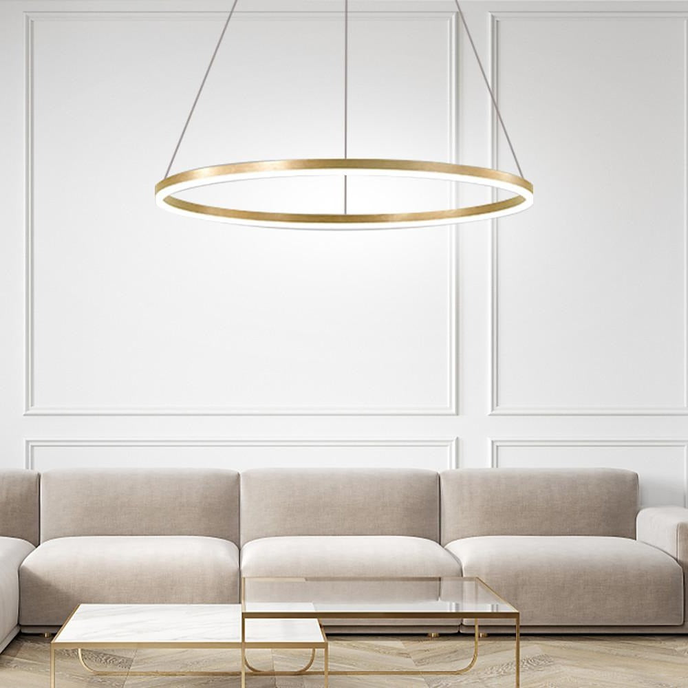 Modern LED Ring Chandelier, Round Halo Ceiling Light for Dining Room and Bedroom, Dimmable Aluminum Circle Pendant in 16, 24 or 31 Inch