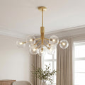 Glass Globe Chandelier, Solid Copper Sputnik Ceiling Light for Living Room, 9 to 18 Lights