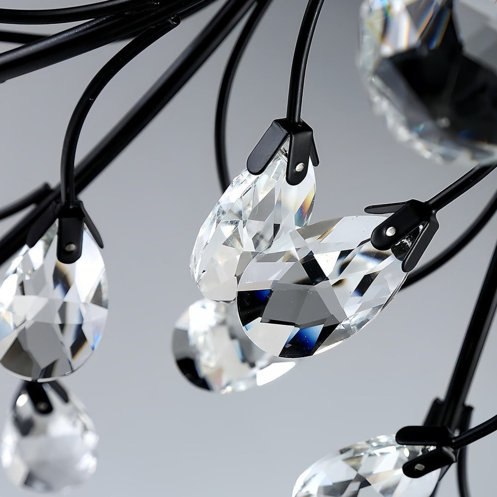 Front view of the gold brass branch crystal chandelier