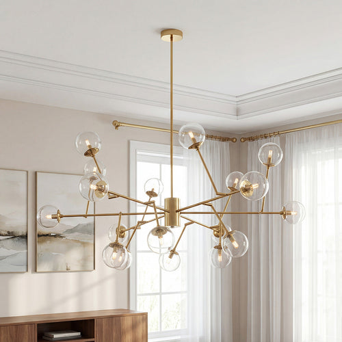 Gold bubble sputnik chandelier with clear glass globes