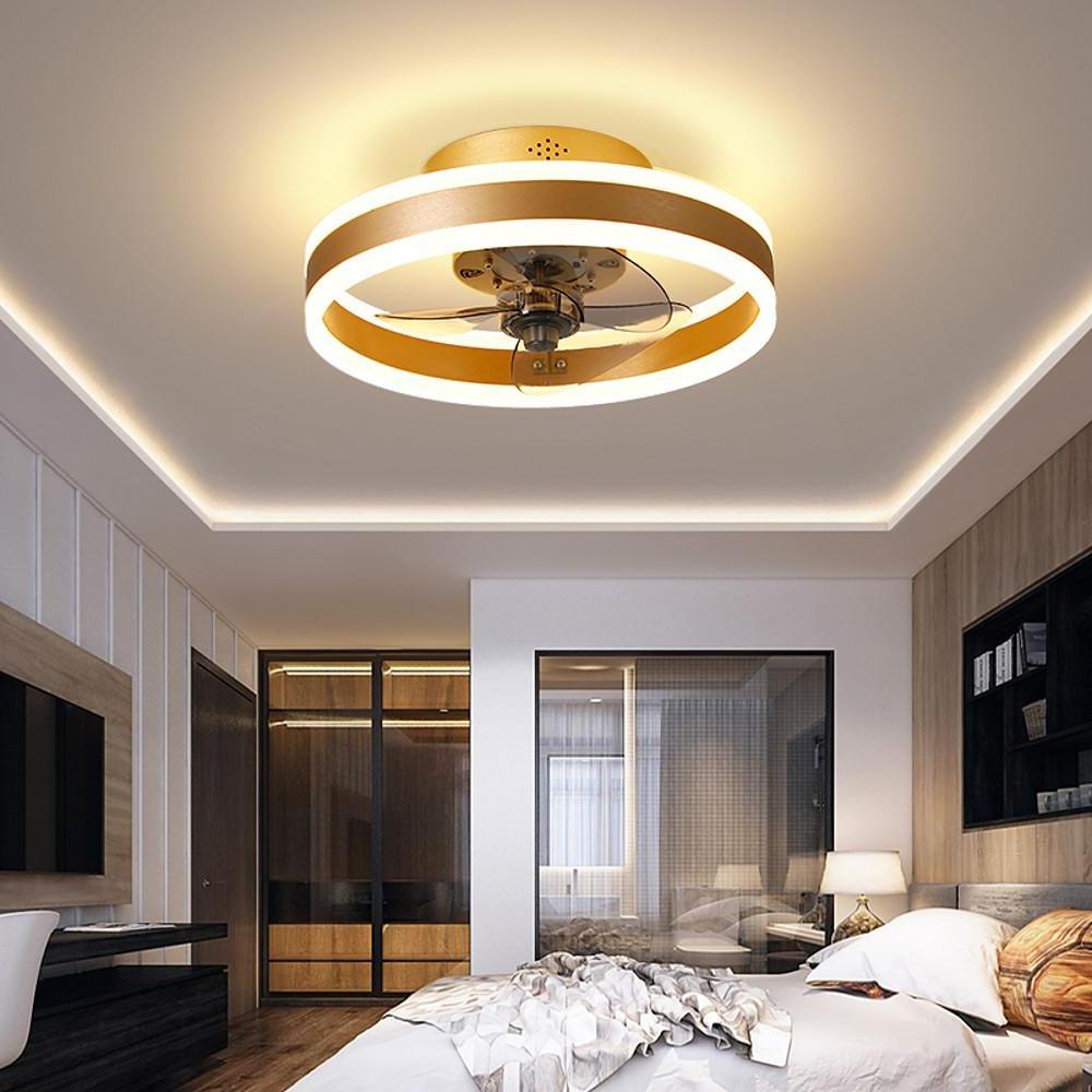 Ceiling Fan with Light, Modern Dimmable LED Flush Mount Fan Lamp for Bedrooms and Living Rooms, Curved Blades in Four Finishes