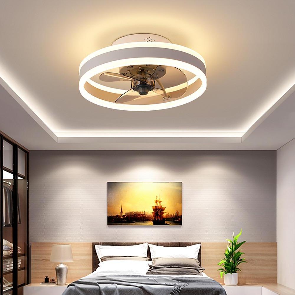Ceiling Fan with Light, Modern Dimmable LED Flush Mount Fan Lamp for Bedrooms and Living Rooms, Curved Blades in Four Finishes