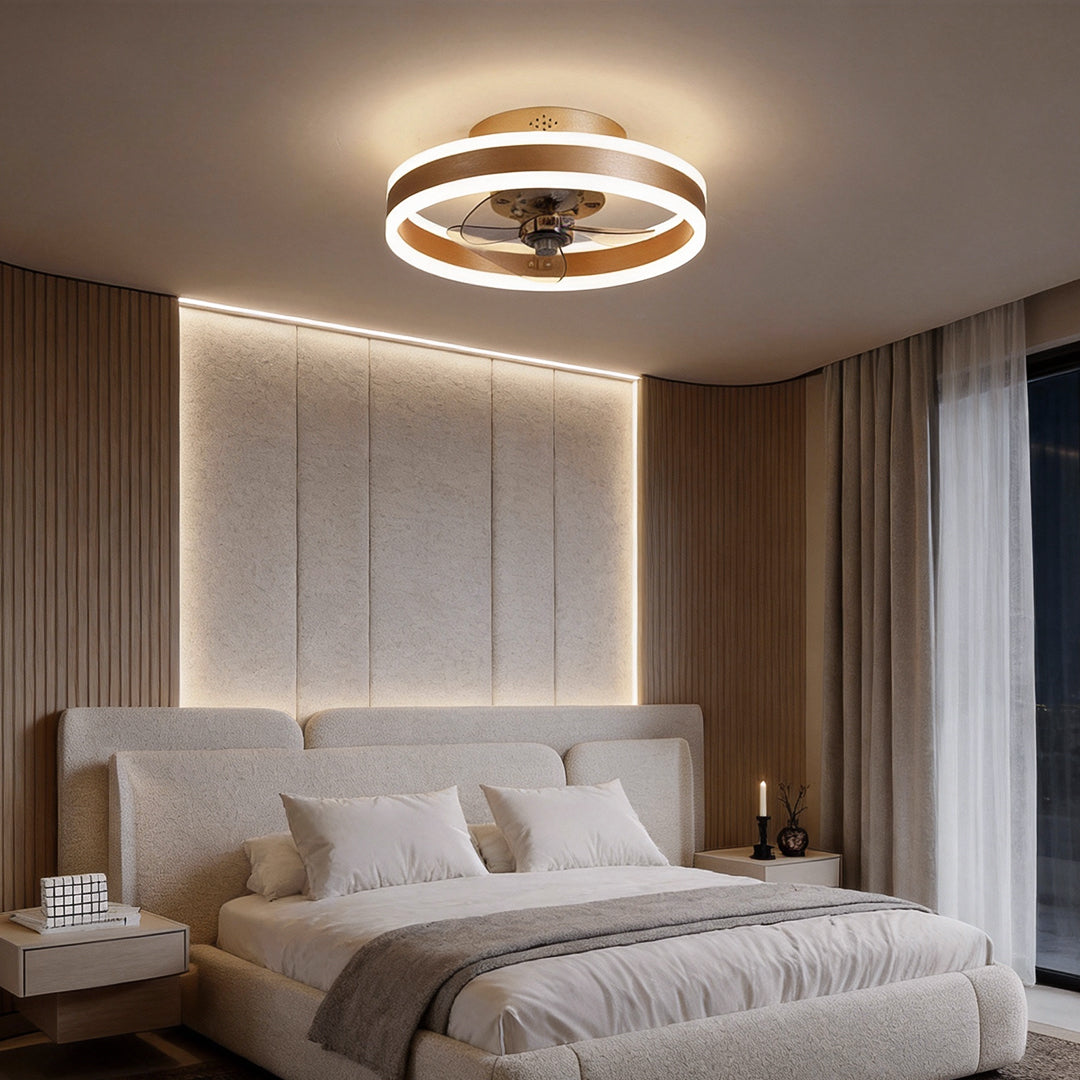 Ceiling Fan with Light, Modern Dimmable LED Flush Mount Fan Lamp for Bedrooms and Living Rooms, Curved Blades in Four Finishes