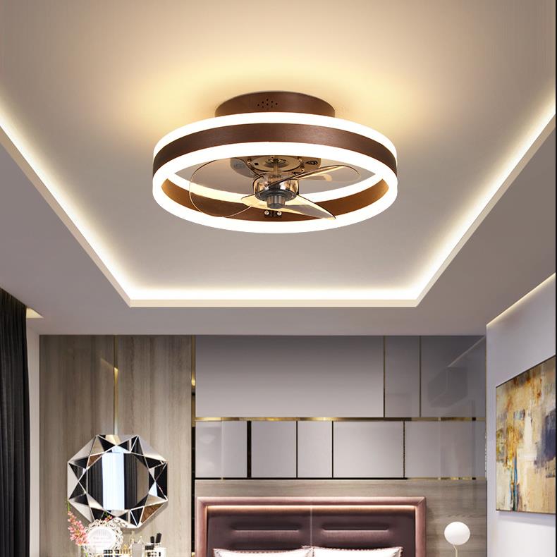 Gold ceiling fan with its blades concealed behind the ring
