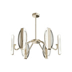 Symmetrical curved arms holding crystal shades