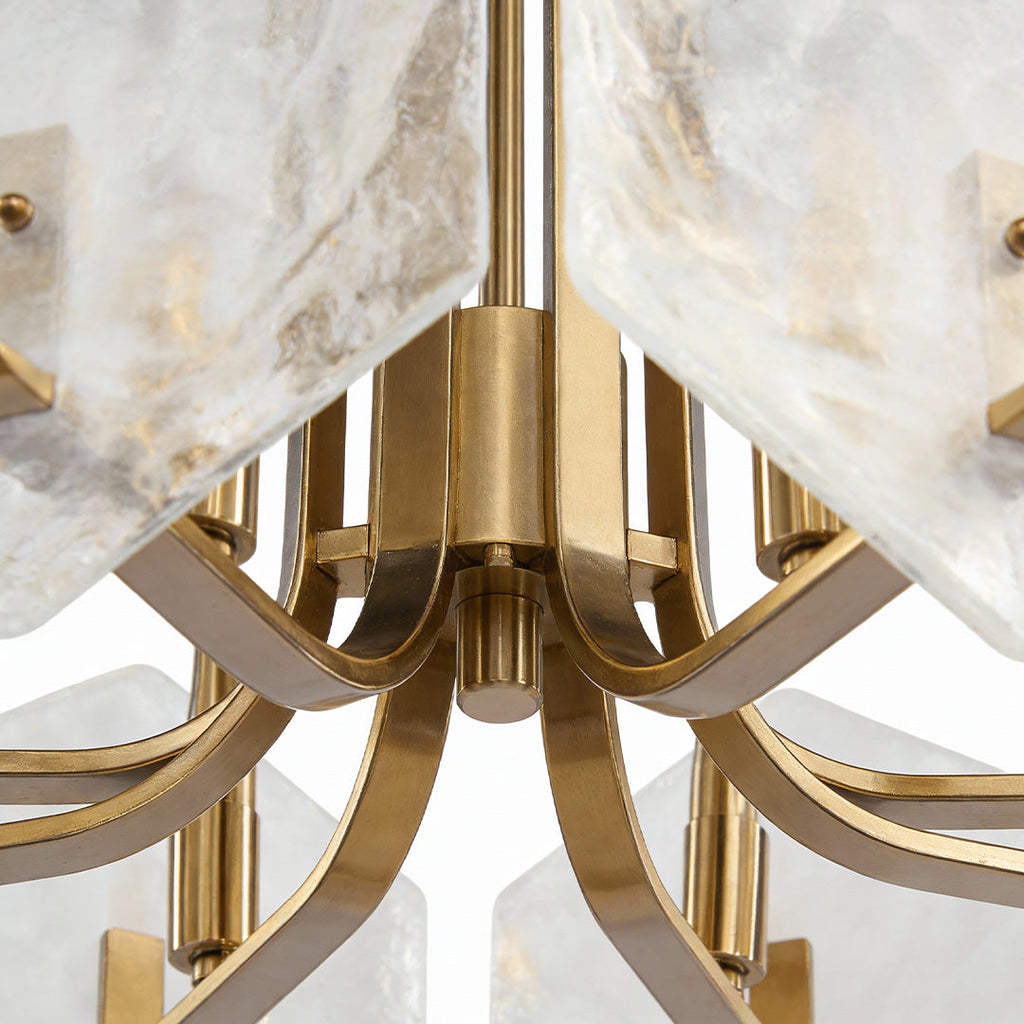Geometric Chandelier, Gold Metal and Clear Glass Ceiling Light for Entryway, Adjustable Rod