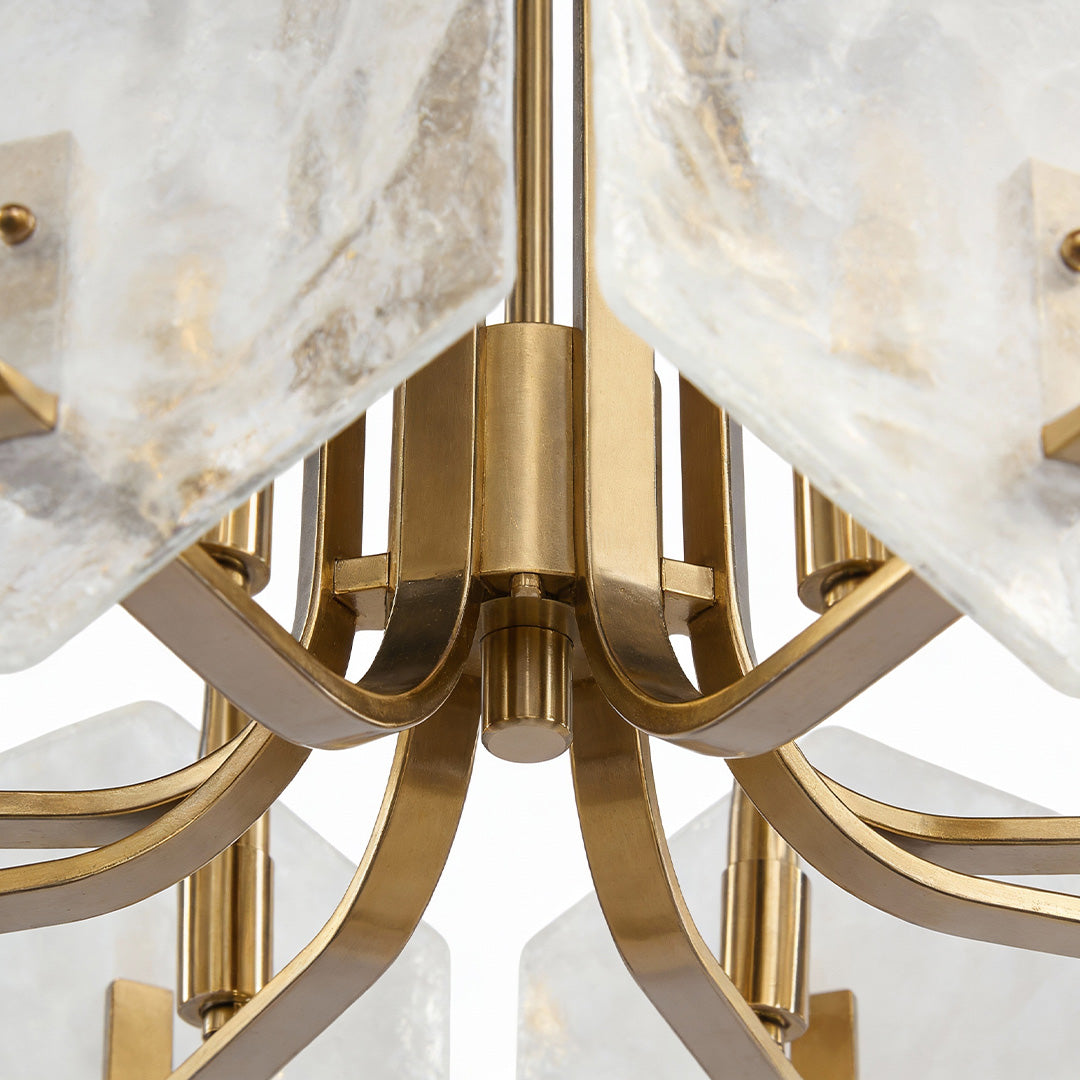 Geometric Chandelier, Gold Metal and Clear Glass Ceiling Light for Entryway, Adjustable Rod
