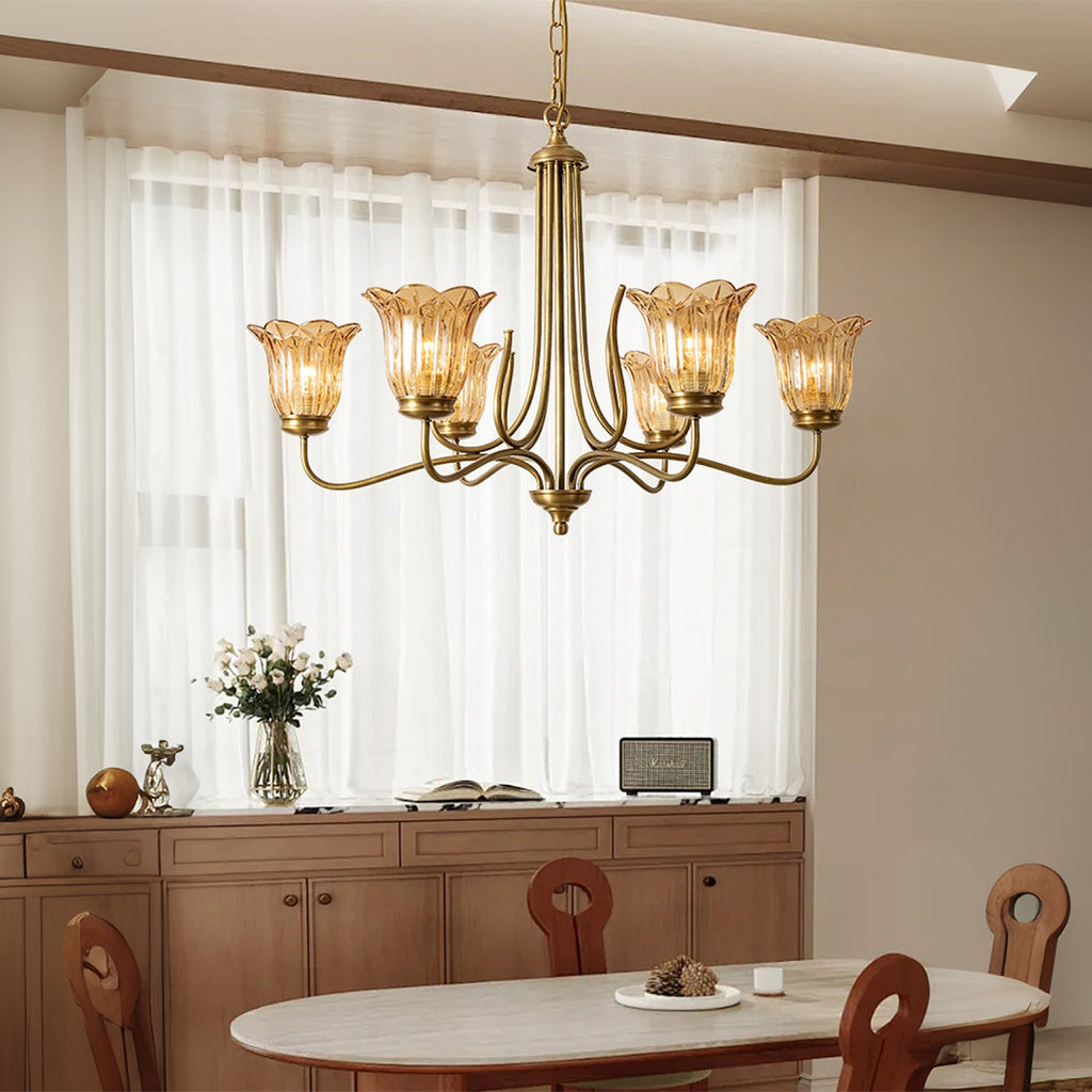 Luxury gold glass chandelier with five glass shades