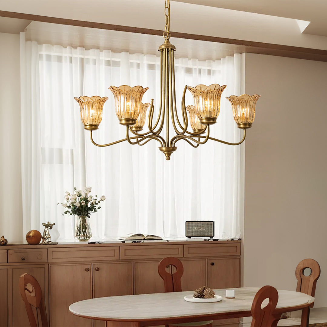 Luxury gold glass chandelier with five glass shades