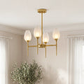 Gold chandelier with frosted tulip shaped shades