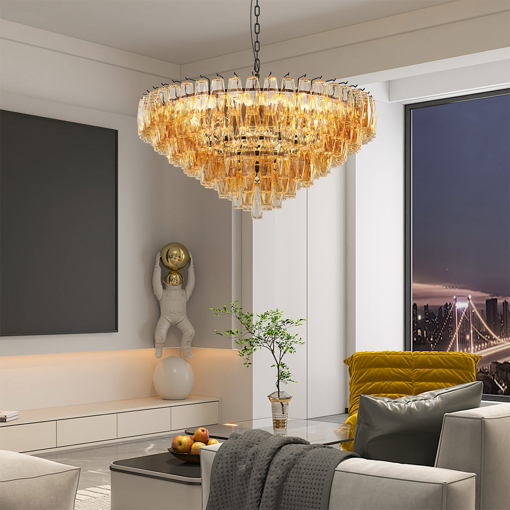 Glass Pendant Chandelier, Iron and Clear Glass Multi-Light Ceiling Fixture for Dining Room