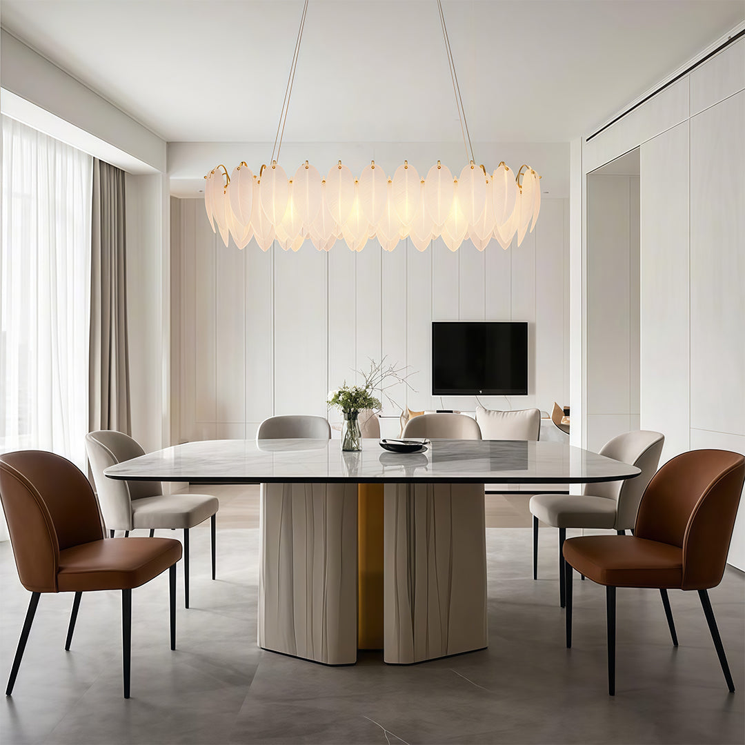 Gold horizontal feather glass chandelier, product view