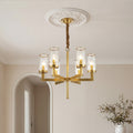Gold island chandelier with textured glass shades