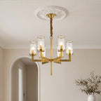 Gold island chandelier with textured glass shades