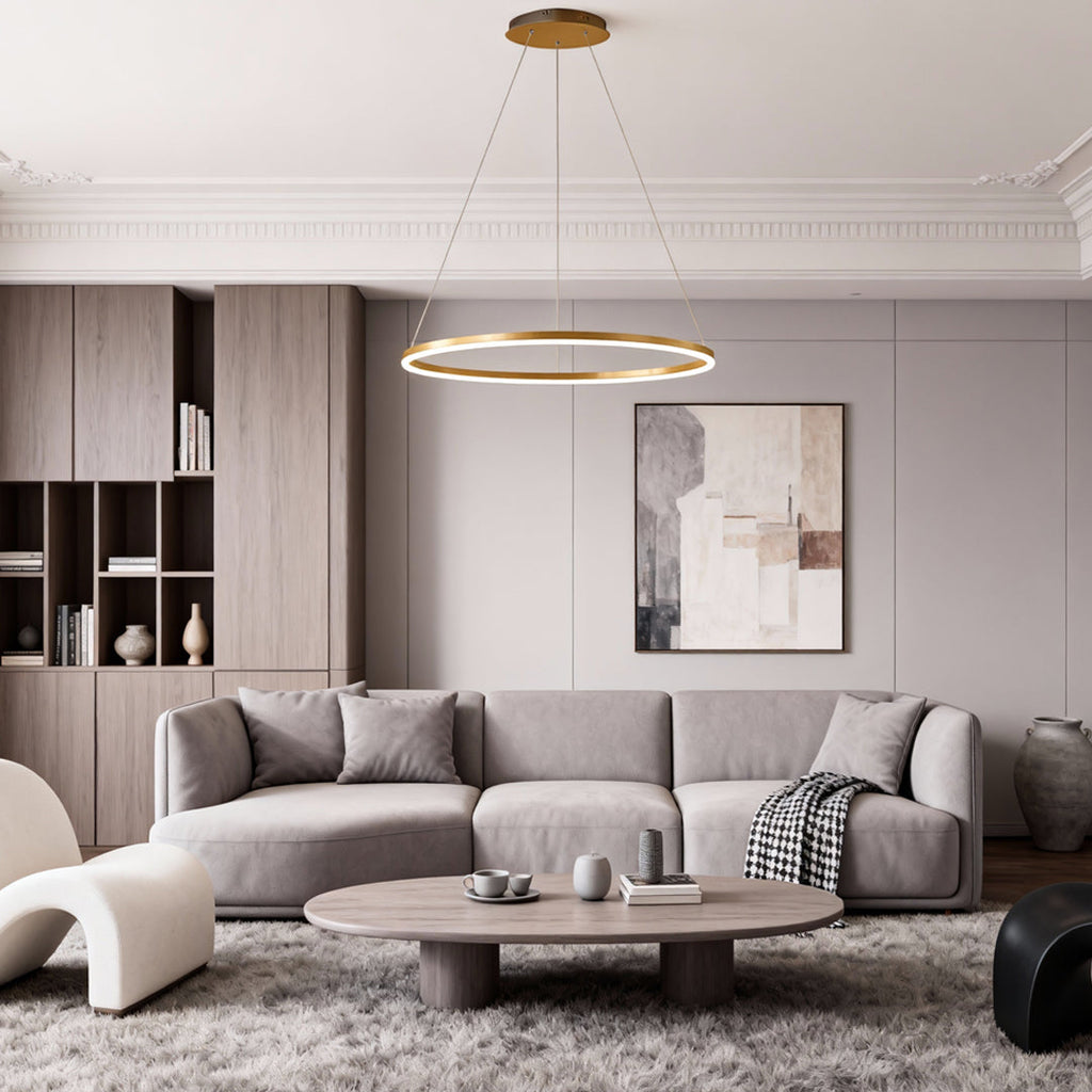 Modern LED Ring Chandelier, Round Halo Ceiling Light for Dining Room and Bedroom, Dimmable Aluminum Circle Pendant in 16, 24 or 31 Inch