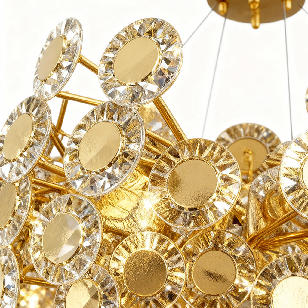 Close-up of the floral crystal and brass construction