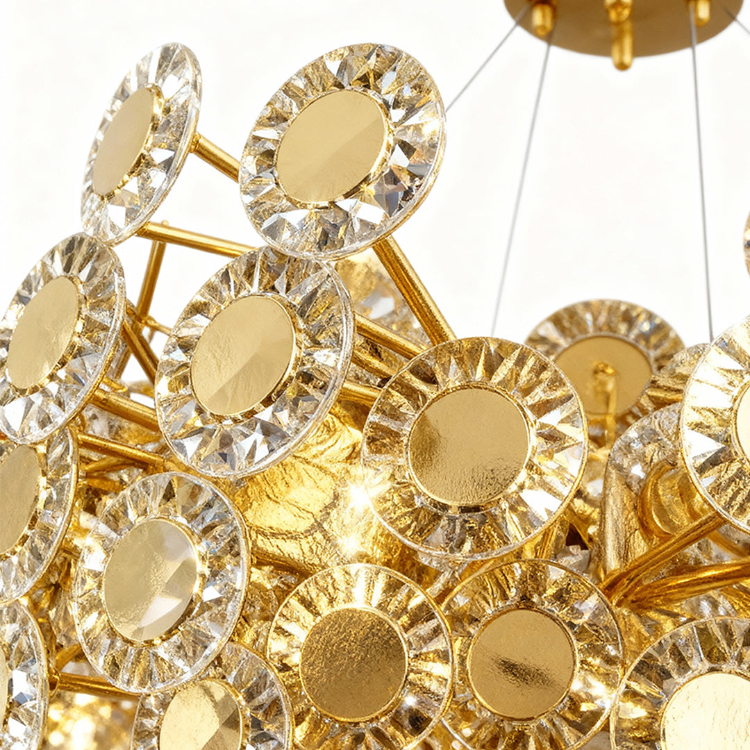 Close-up of the floral crystal and brass construction
