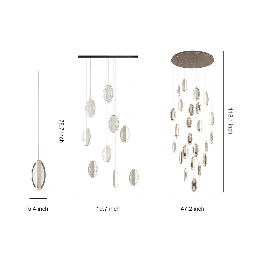 Several cascading crystal chandelier designs shown together