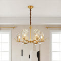 Gold shell chandelier with fluted glass and crystal shades