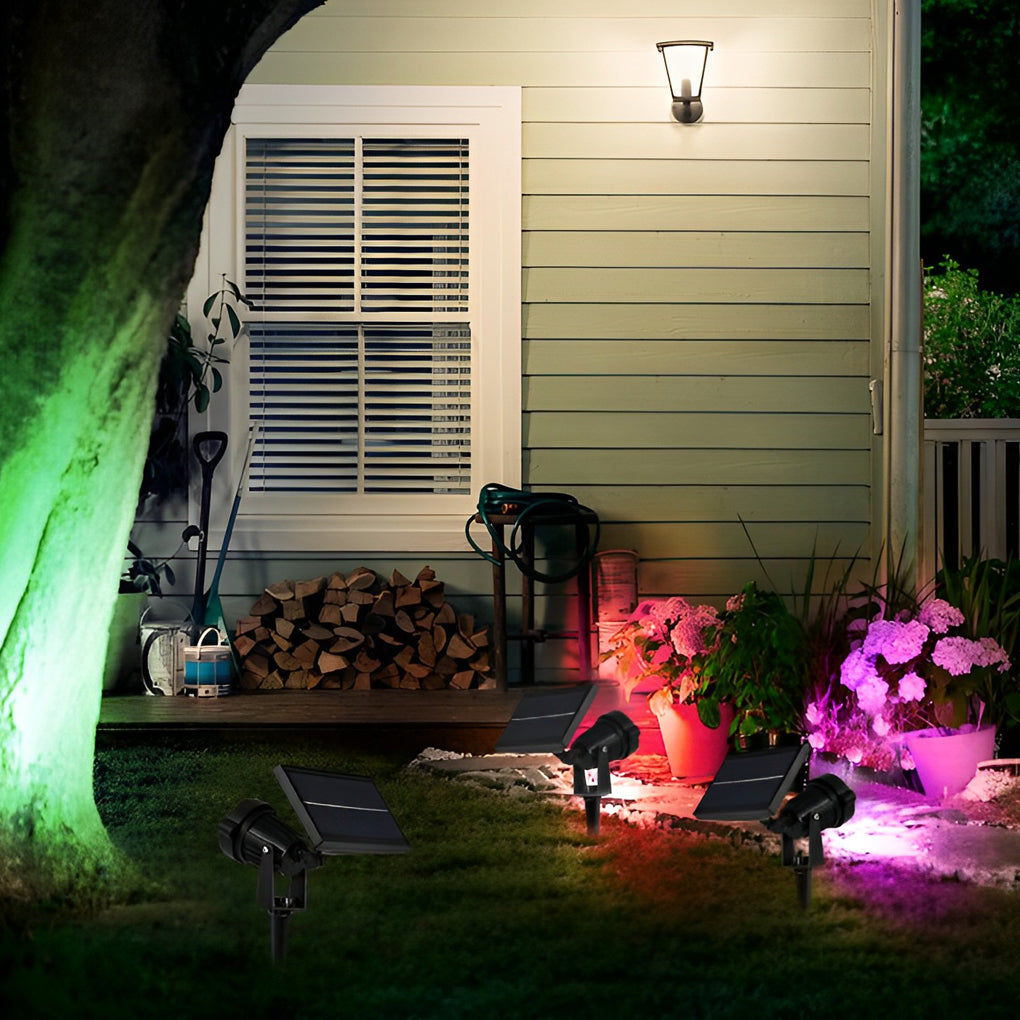 Solar Ground Spike Light, Adjustable LED RGB Spotlight for Trees, Gardens, and Landscape Beds, IP65 with 12-Hour Battery Runtime