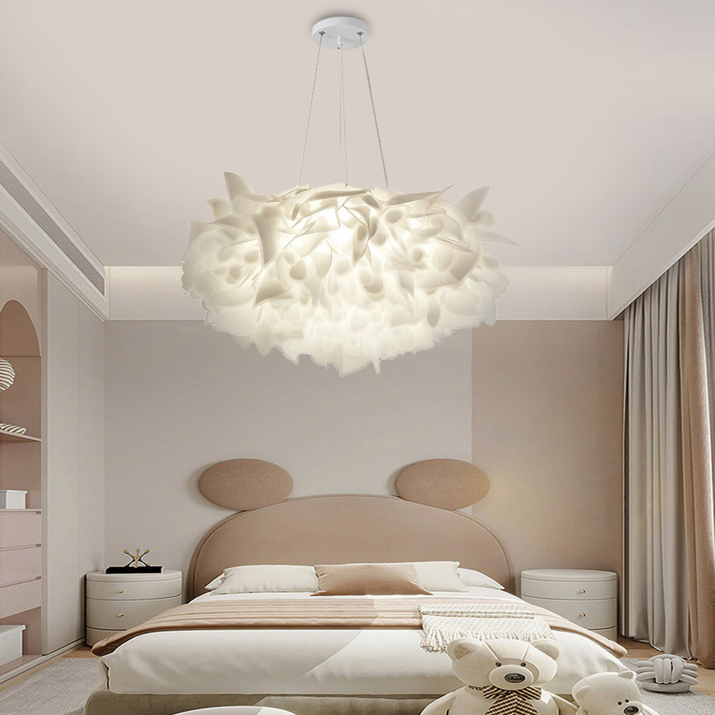 Petal pendant light giving a warm cozy bedroom ambiance
