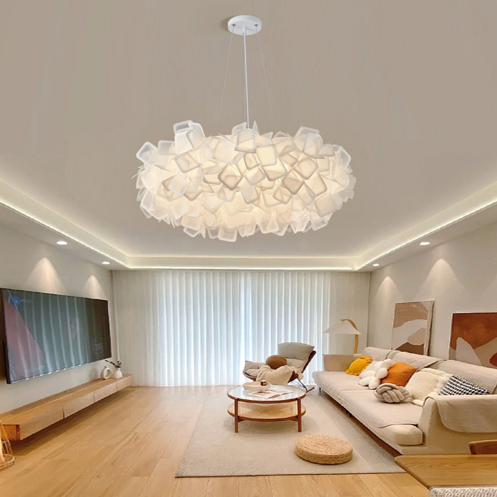 Floral petal pendant light in a contemporary living room