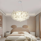 Petal pendant light in a modern bedroom in neutral tones